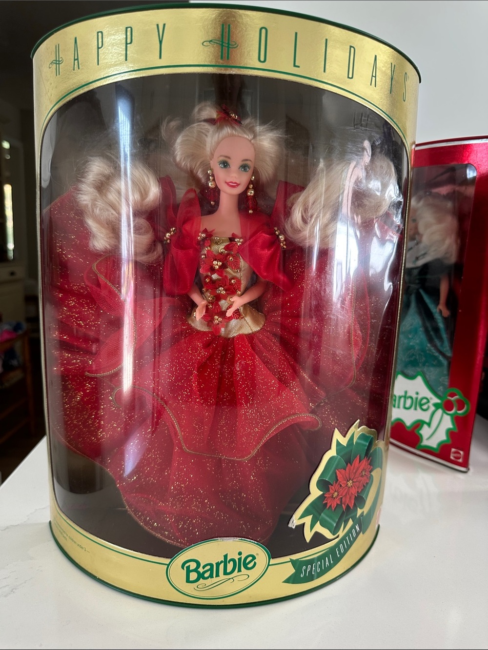 1995 NIB Barbie Happy Holidays Special Edition Doll - Red and Gold Sparkle Gown